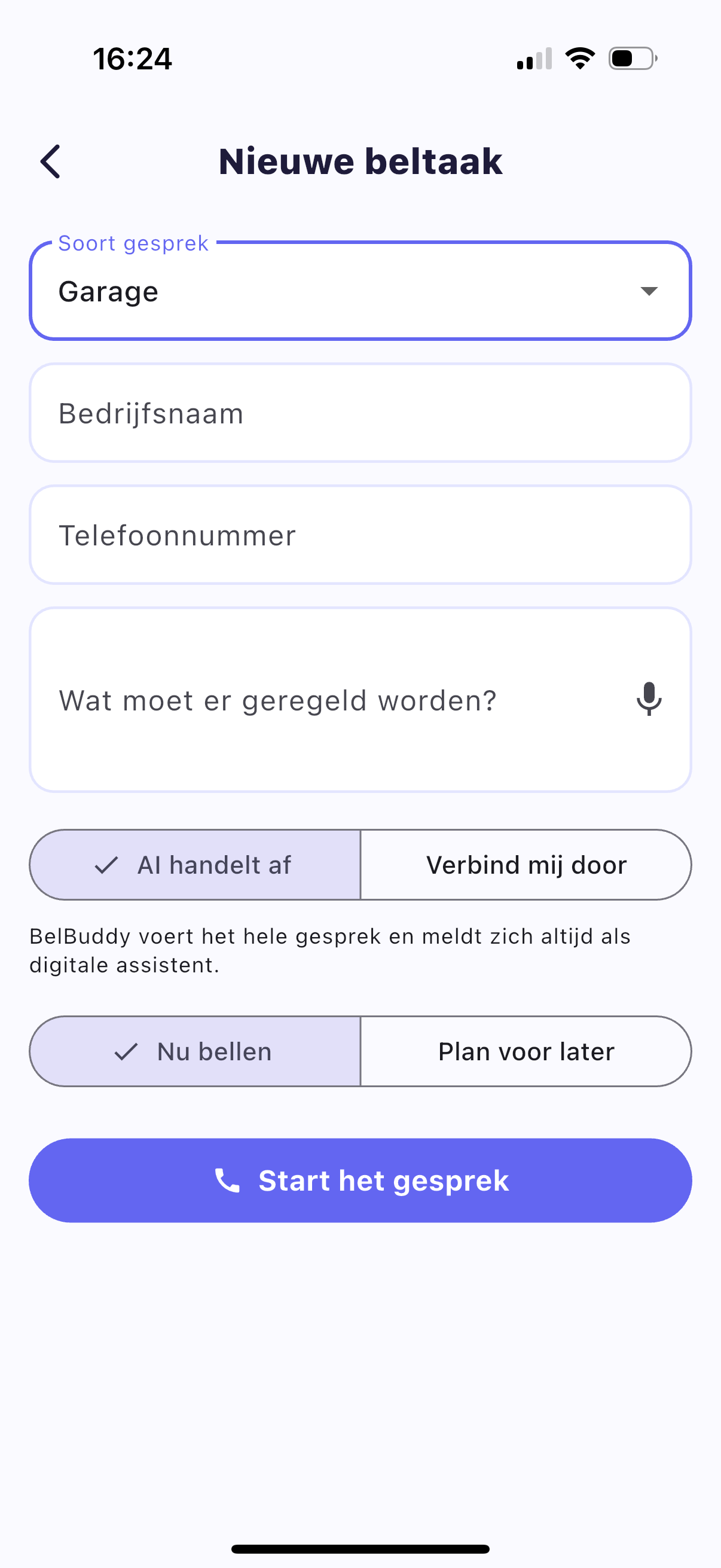 Nieuwe beltaak aanmaken in BelPilot